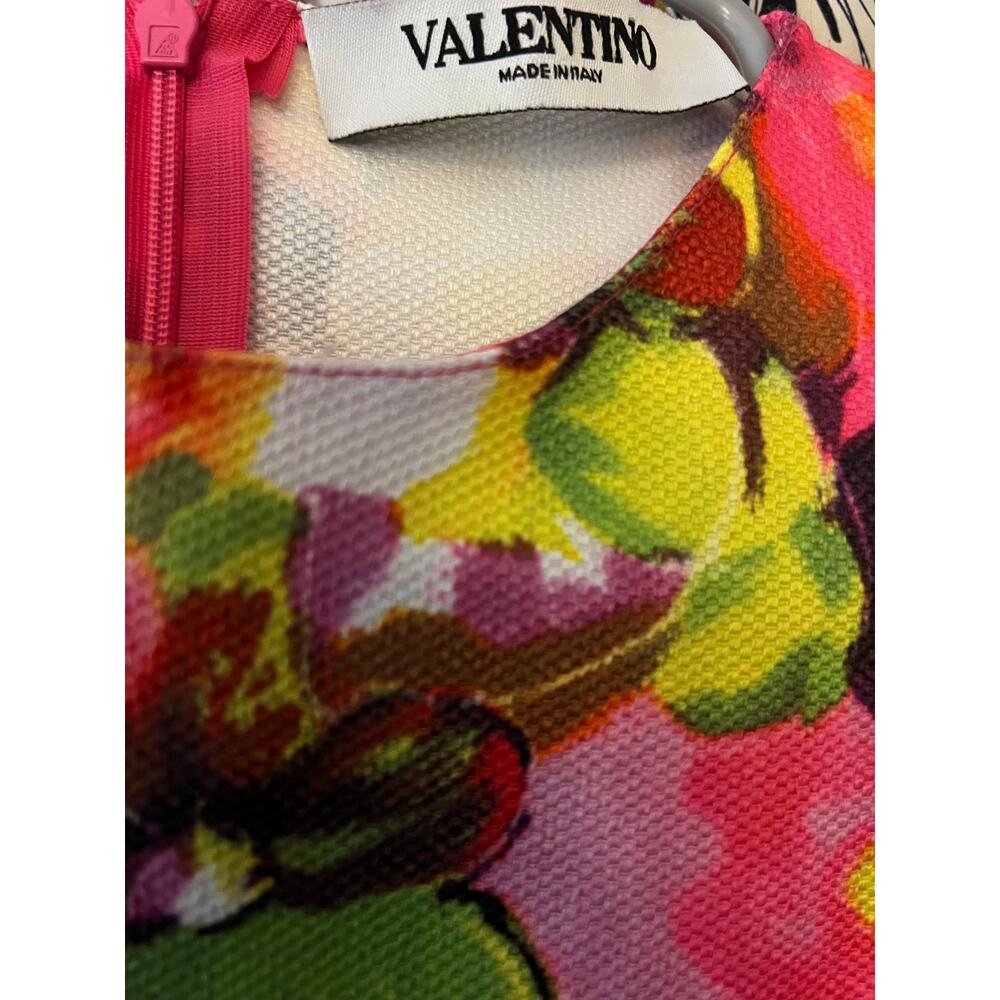 Valentino Floral Fit Flare Dress Sleeveless Pink Red Print Size 38 Pockets - Picture 5 of 5